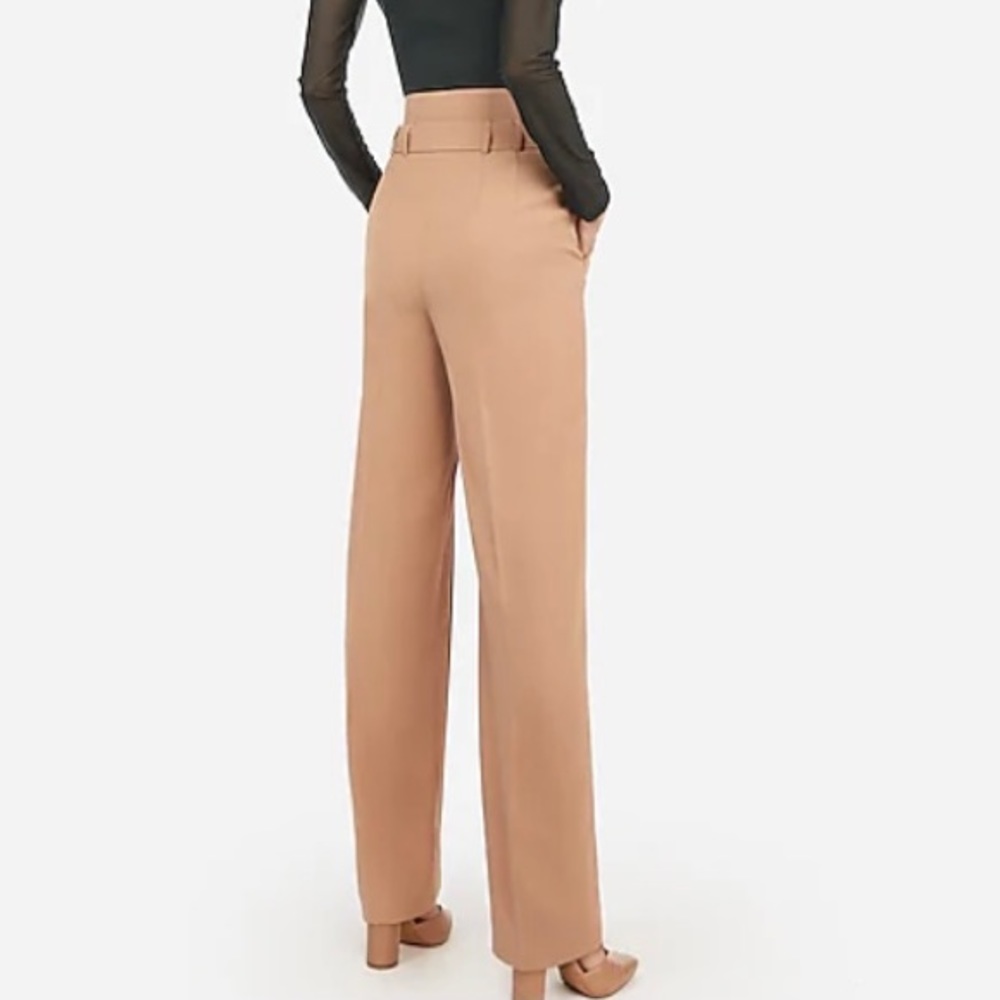 Tan Belted, Wide Leg, High Waisted Pants